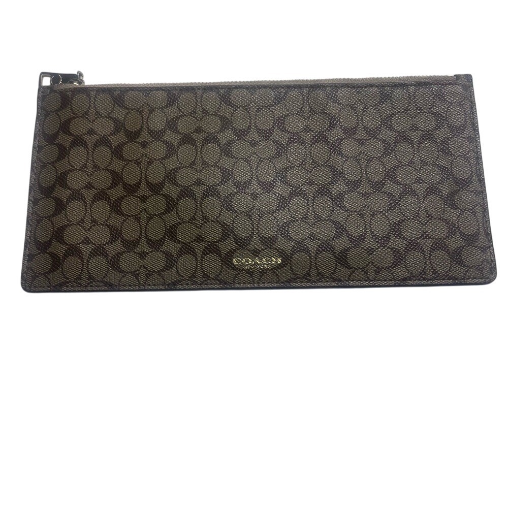 Coach Brown Signature Long Flat Wallet